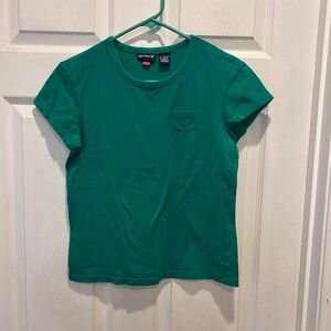 Y2K Old College Inn Womens Green Stretch Pocket‎ Tee T Shirt Large L Casual